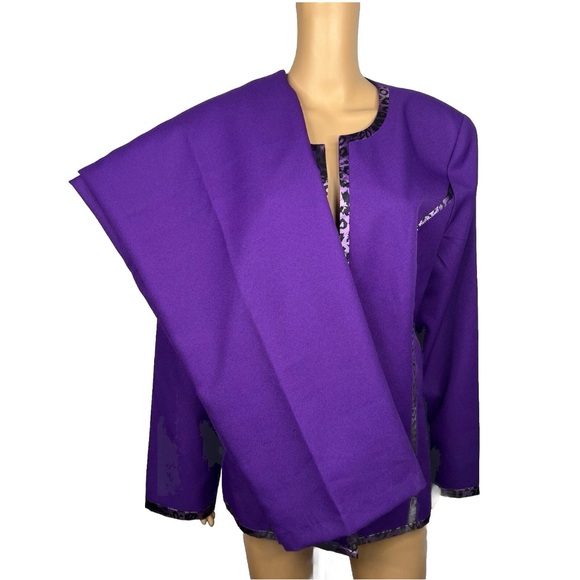 Marc Int Women Polyester Pant Suit Purple Open Front Lined 2PC